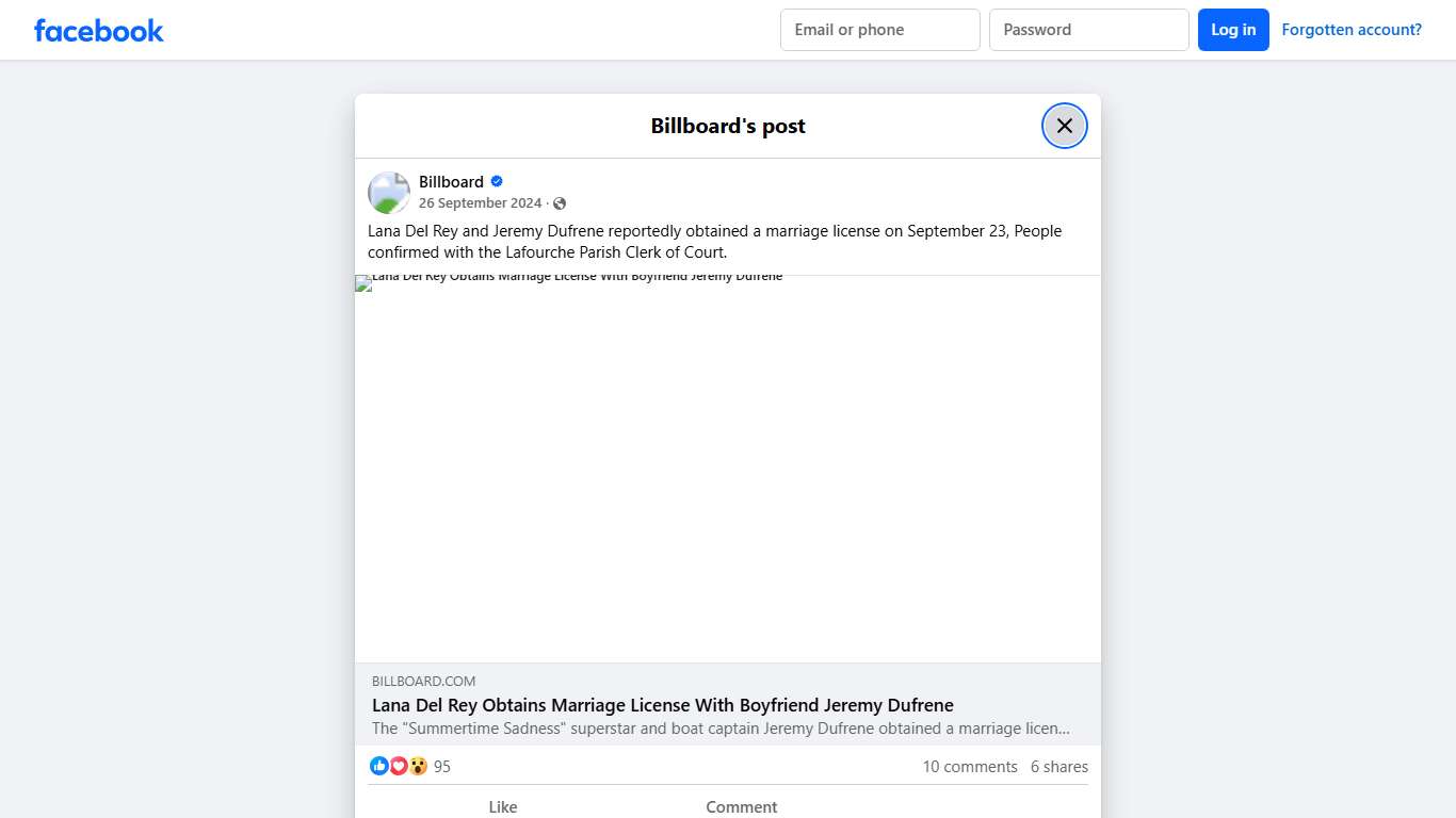 Billboard - Lana Del Rey and Jeremy Dufrene reportedly... Facebook